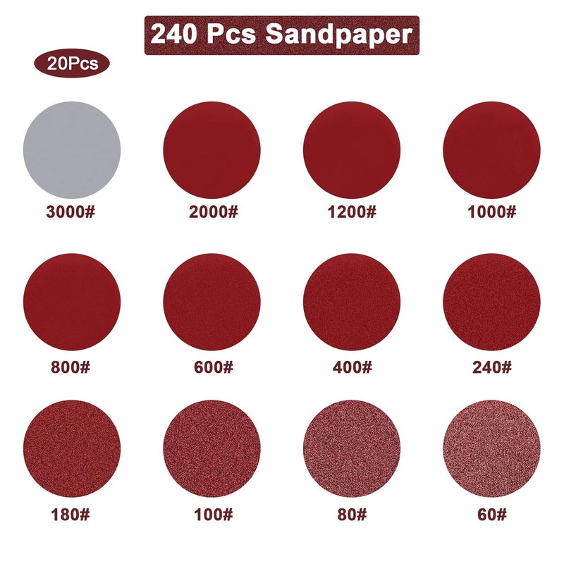 Windspeed 240+8 Pcs Sanding Discs Pad Kit, 2 Inch Die Grinder Sanding Disc Sander Attachment for Drill Sanding Attachment Rotary Sander Pads Include 60-3000 Grit - Image 2